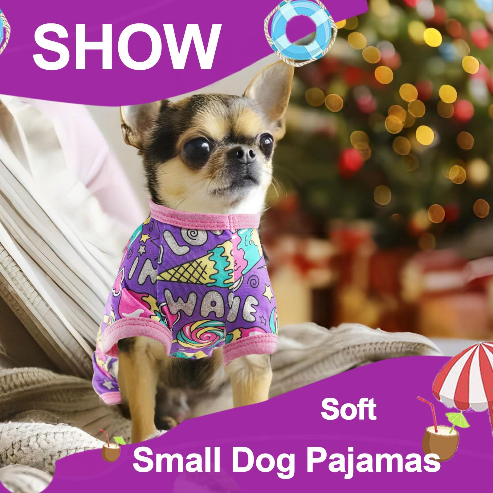 Dog Pajamas Summer Cute Dog Clothes Boy Girl Dog Pjs Soft Stretchy Doggie Puppy Clothes Cat Pet Jammies Outfit (Purple, Xx-Large